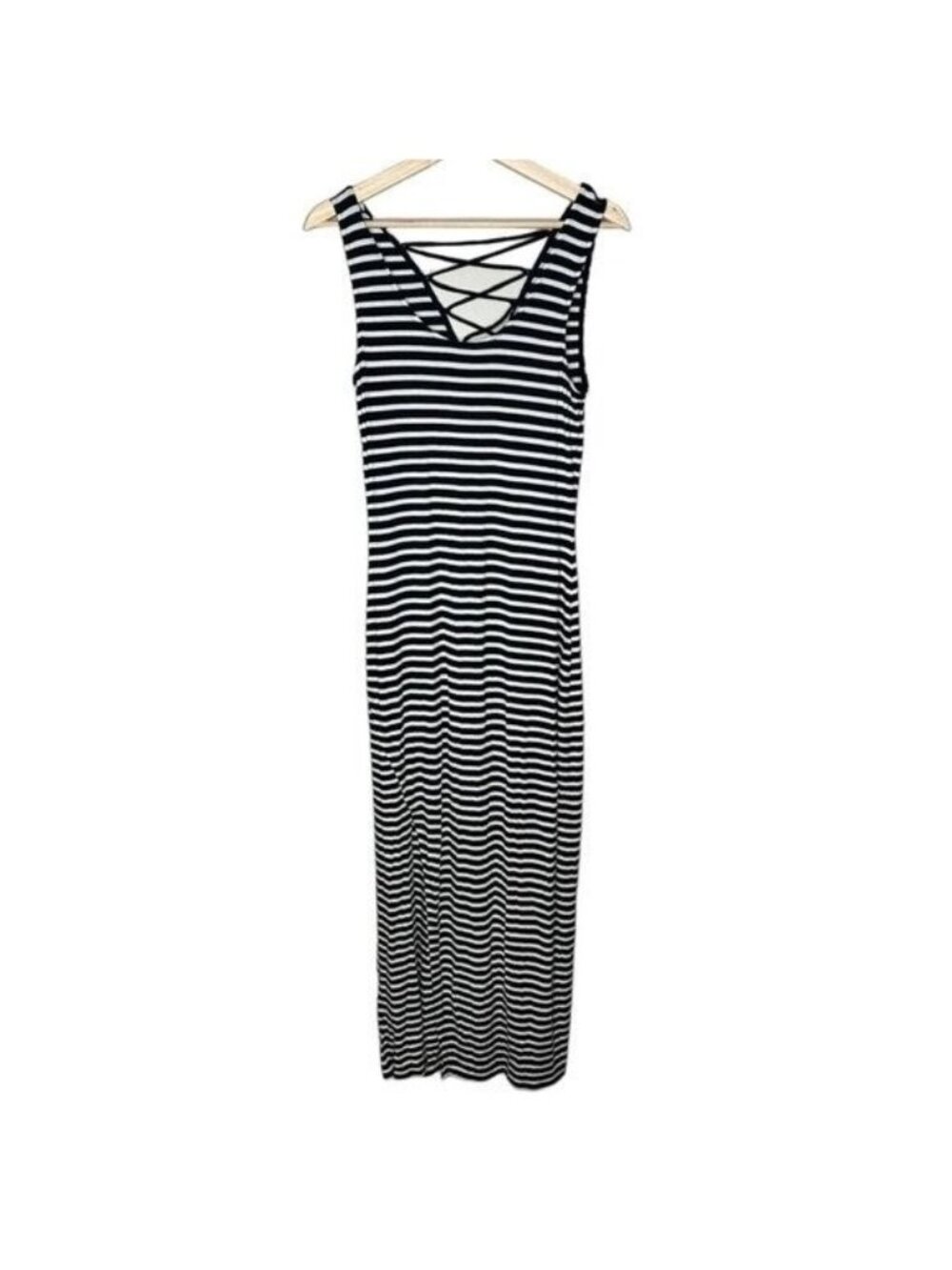Kismet Striped Maxi Dress Womens Small Crisscross Side Slit Stretch Bodycon